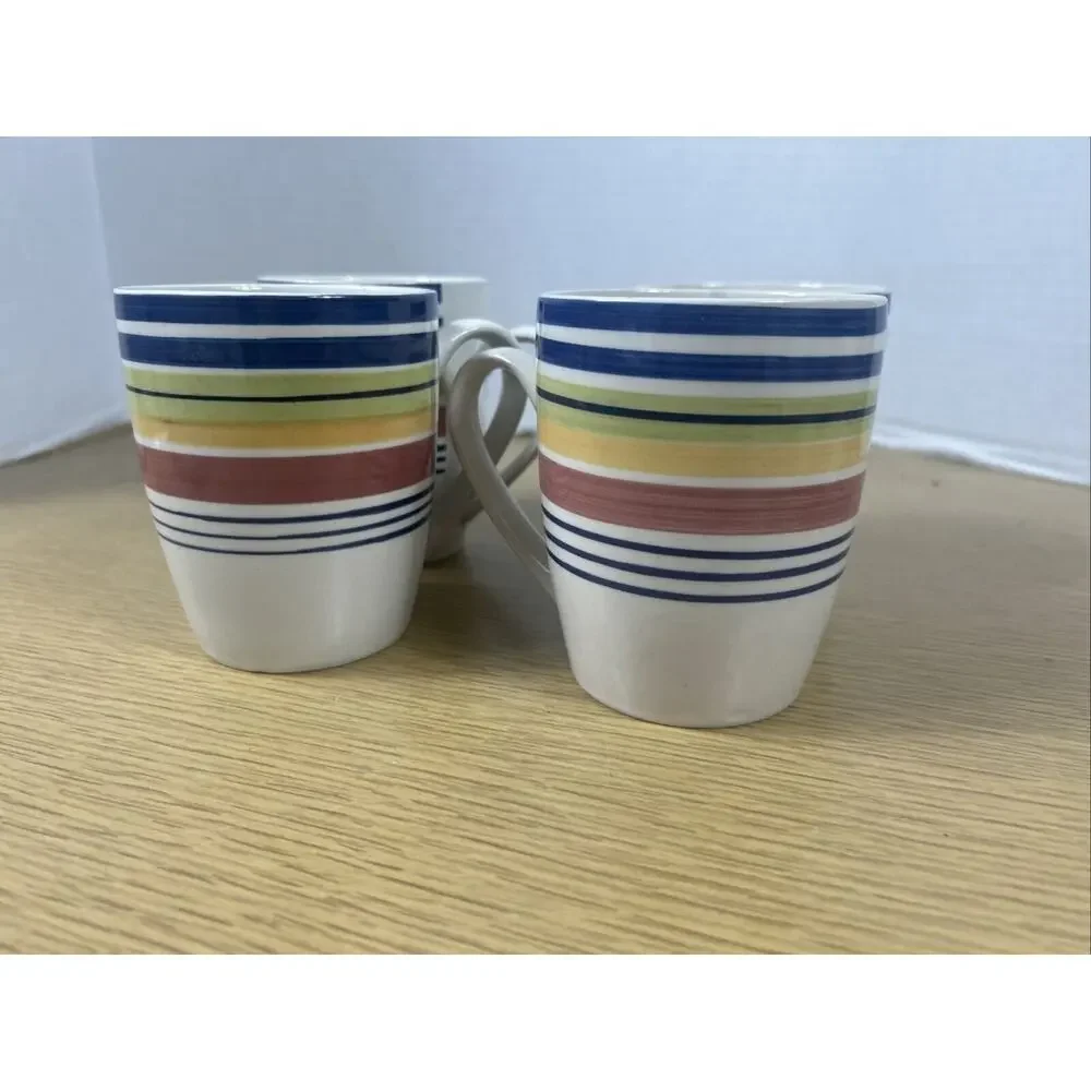 Pier 1 Coffee Mugs Horizontal Stripes Set of 4